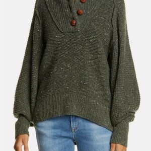 Women's Green Sweater with Button Detail
